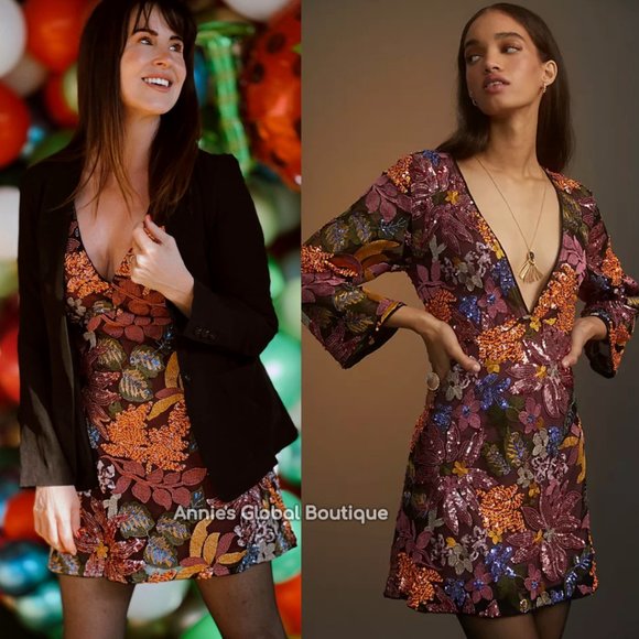 RARE NWT ANTHROPOLOGIE Sequined Embroidered Cut-Out Mini Dress. Size 20W - Picture 6 of 16